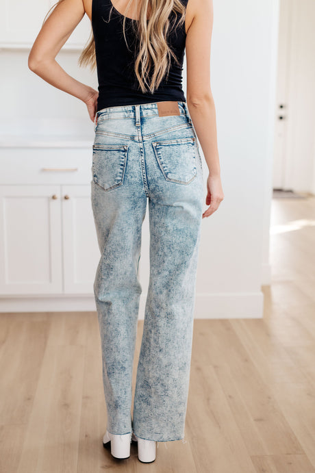 Dory High Waist Mineral Wash Raw Hem Wide Leg Jeans - Liarian Unlimited Boutique
