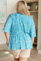 Top peplum Dreamer en estampado paisley azul y verde azulado