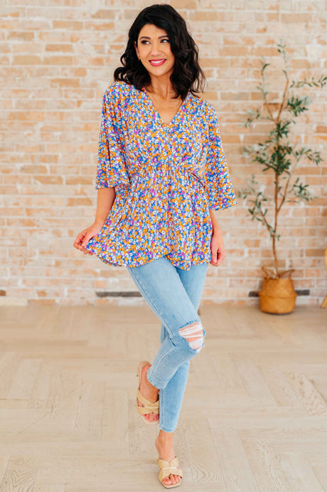 Dreamer Peplum Top in Purple Retro Ditsy Floral - Liarian Unlimited Boutique