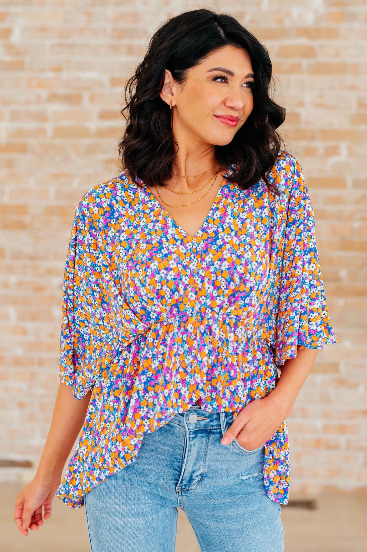 Dreamer Peplum Top in Purple Retro Ditsy Floral - Liarian Unlimited Boutique