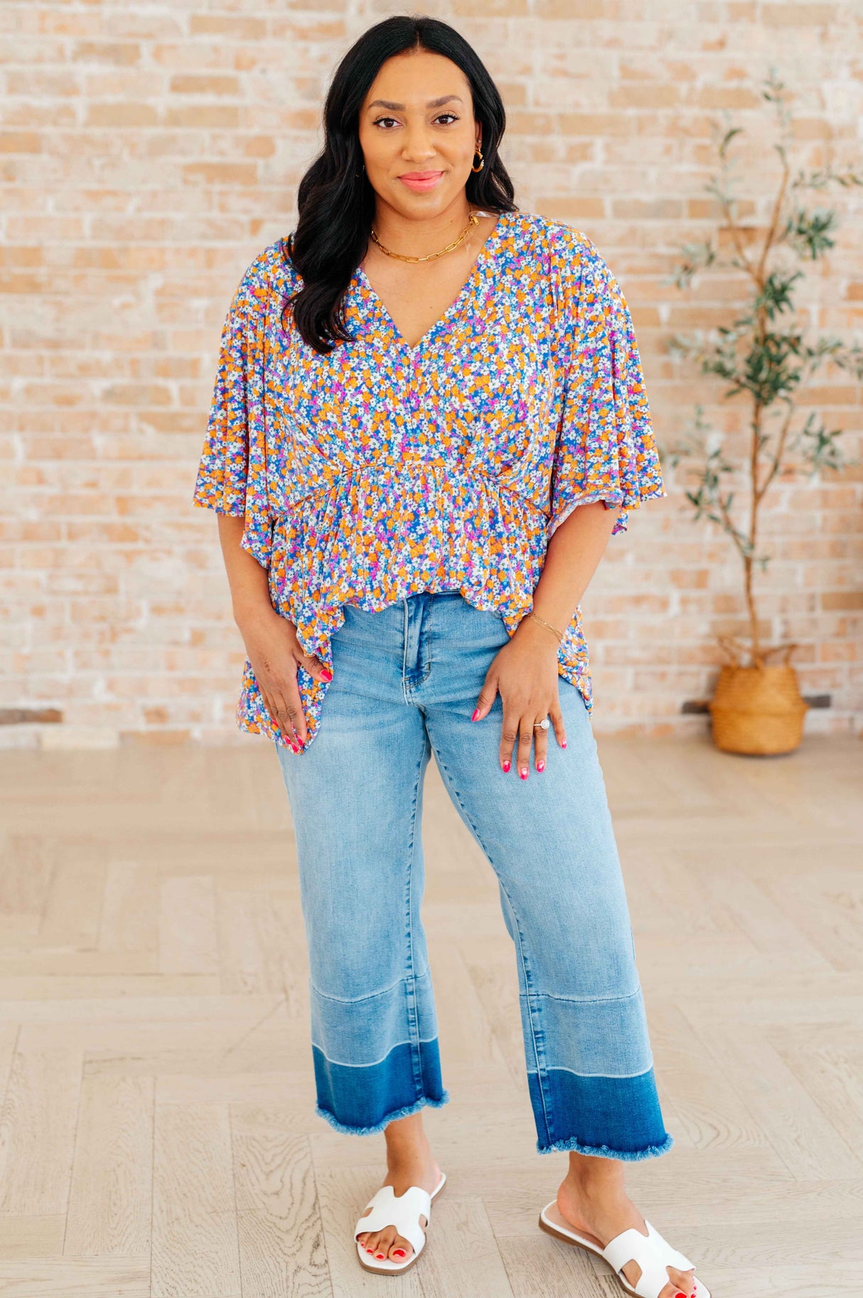 Dreamer Peplum Top in Purple Retro Ditsy Floral - Liarian Unlimited Boutique