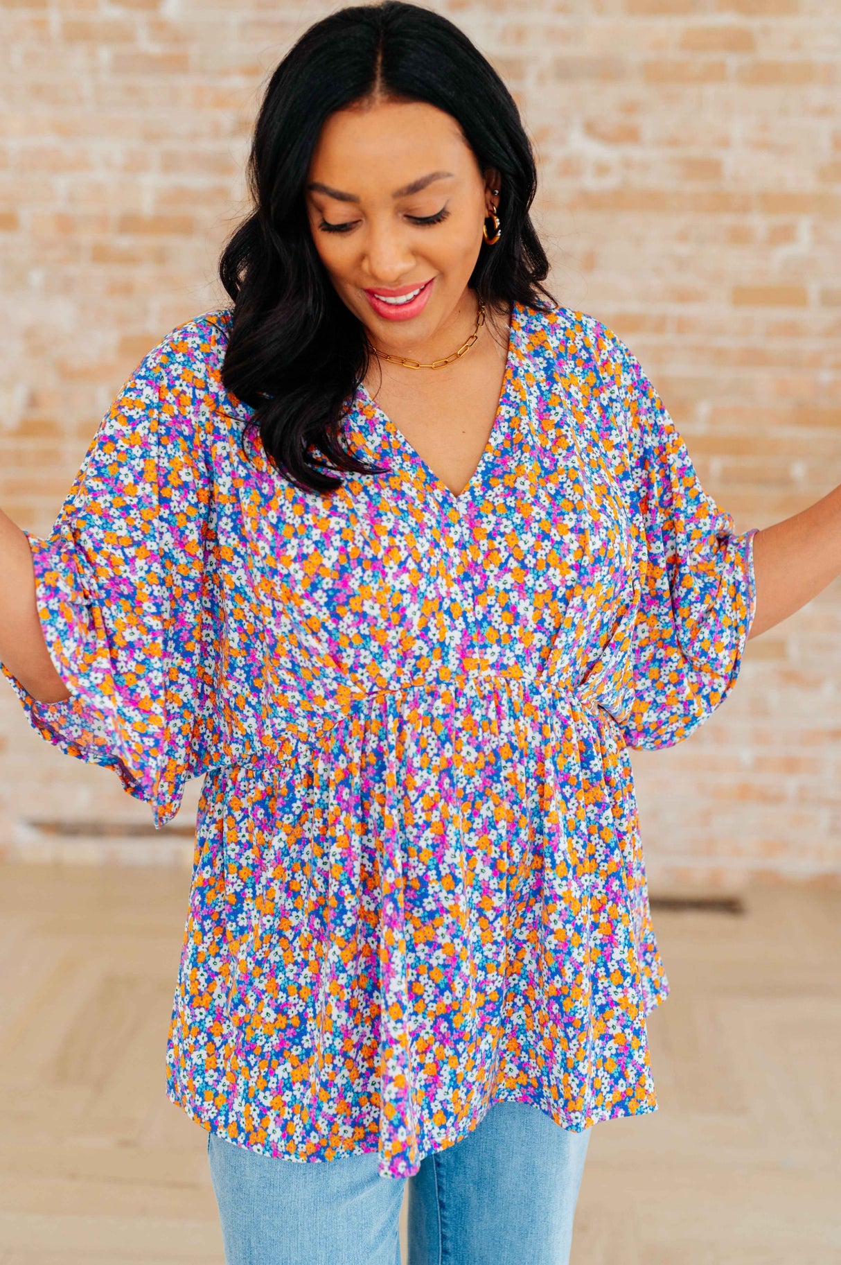 Dreamer Peplum Top in Purple Retro Ditsy Floral - Liarian Unlimited Boutique