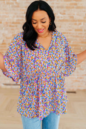 Dreamer Peplum Top in Purple Retro Ditsy Floral - Liarian Unlimited Boutique