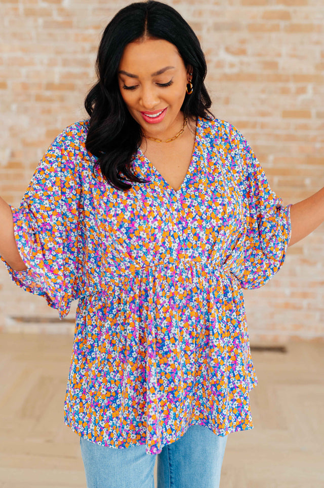 Dreamer Peplum Top in Purple Retro Ditsy Floral - Liarian Unlimited Boutique