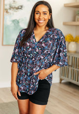 Dreamer Top in Black and Periwinkle Paisley - Liarian Unlimited Boutique
