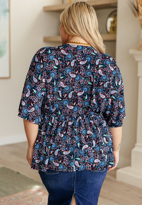 Dreamer Top in Black and Periwinkle Paisley - Liarian Unlimited Boutique