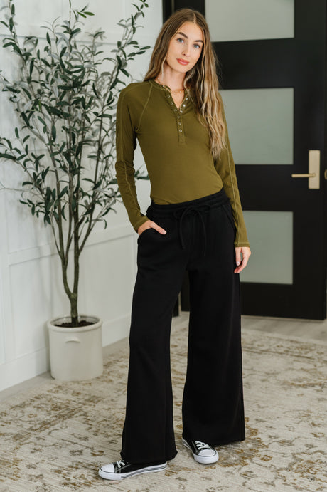 Effortless Edge Knit Henley Top in Camo Green