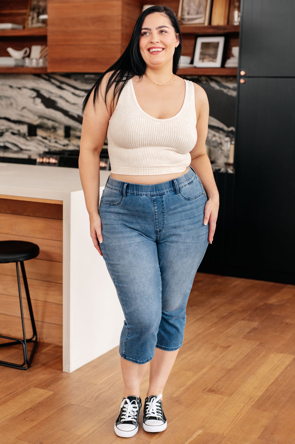 Emily High Rise Cool Denim Pull On Capri Jeans - Liarian Unlimited Boutique