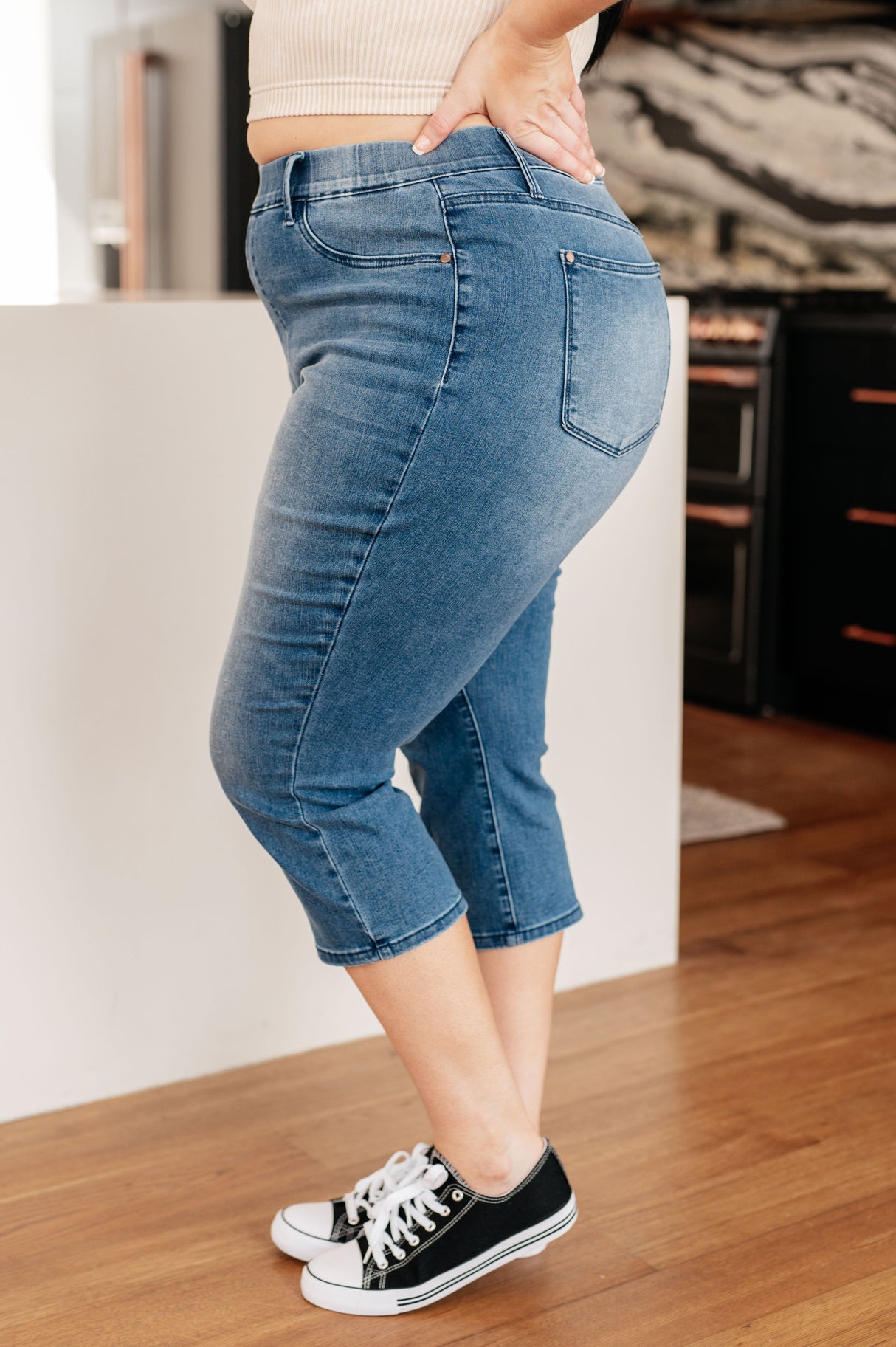 Emily High Rise Cool Denim Pull On Capri Jeans - Liarian Unlimited Boutique