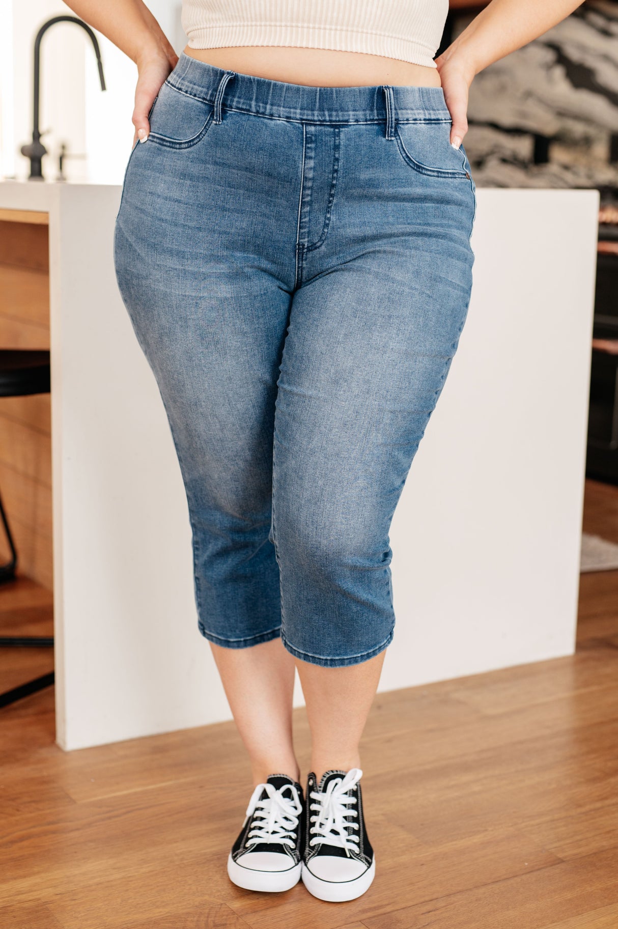Emily High Rise Cool Denim Pull On Capri Jeans - Liarian Unlimited Boutique