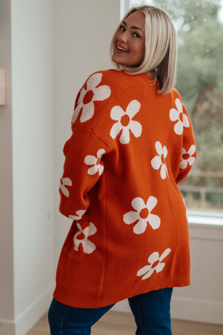 Basta ya de cárdigan floral en naranja quemado