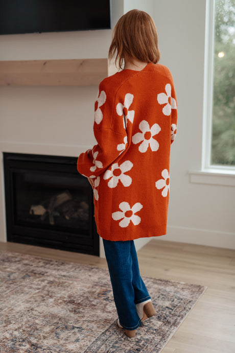 Basta ya de cárdigan floral en naranja quemado