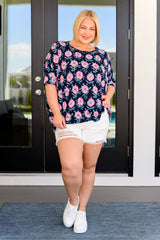 Essential Blouse in Navy and Pink Daisies - Liarian Unlimited Boutique