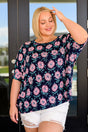 Essential Blouse in Navy and Pink Daisies - Liarian Unlimited Boutique