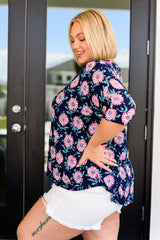 Essential Blouse in Navy and Pink Daisies - Liarian Unlimited Boutique