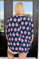 Essential Blouse in Navy and Pink Daisies - Liarian Unlimited Boutique