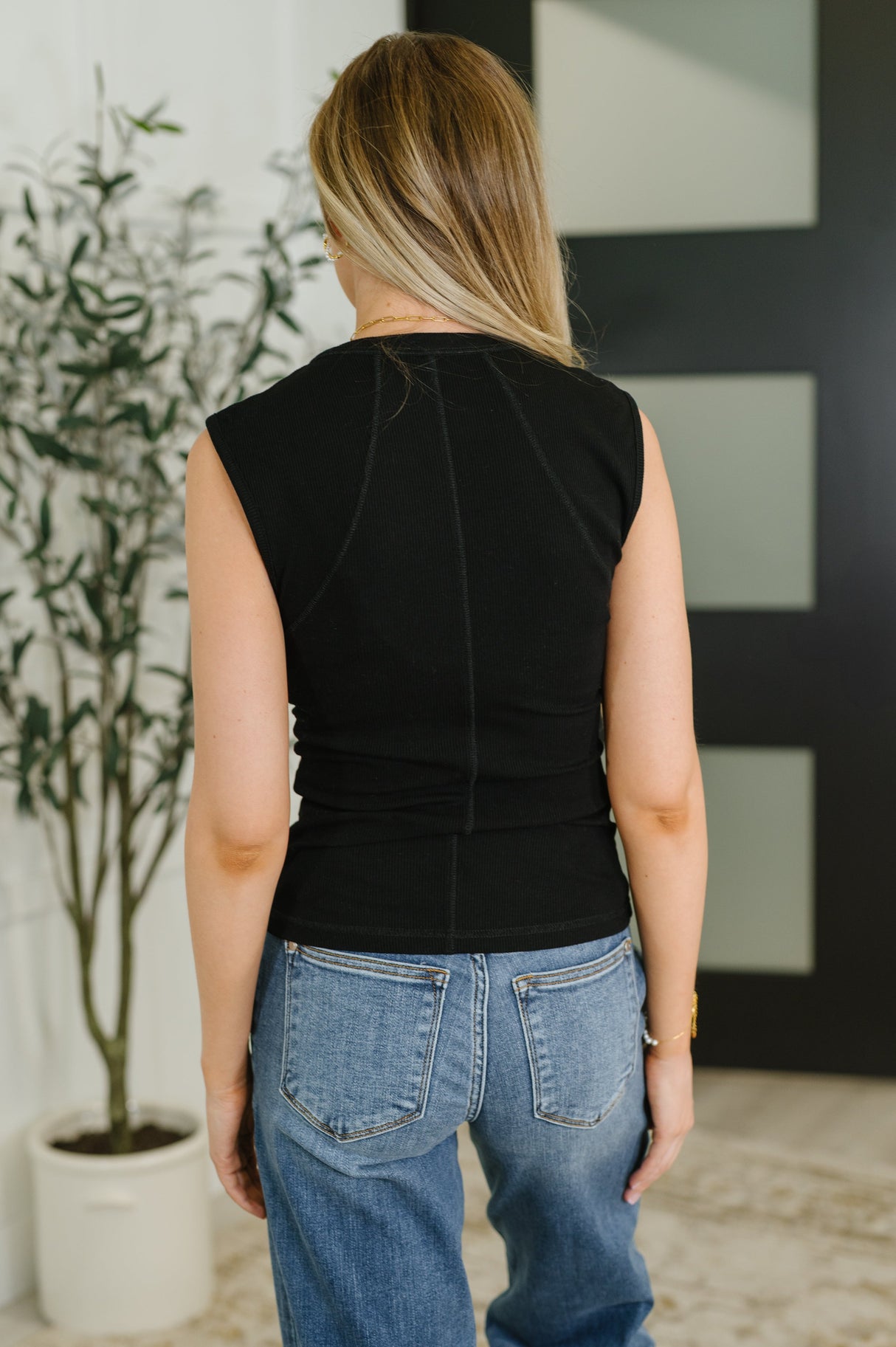 Camiseta de tirantes Henley de punto con borde Everyday en negro