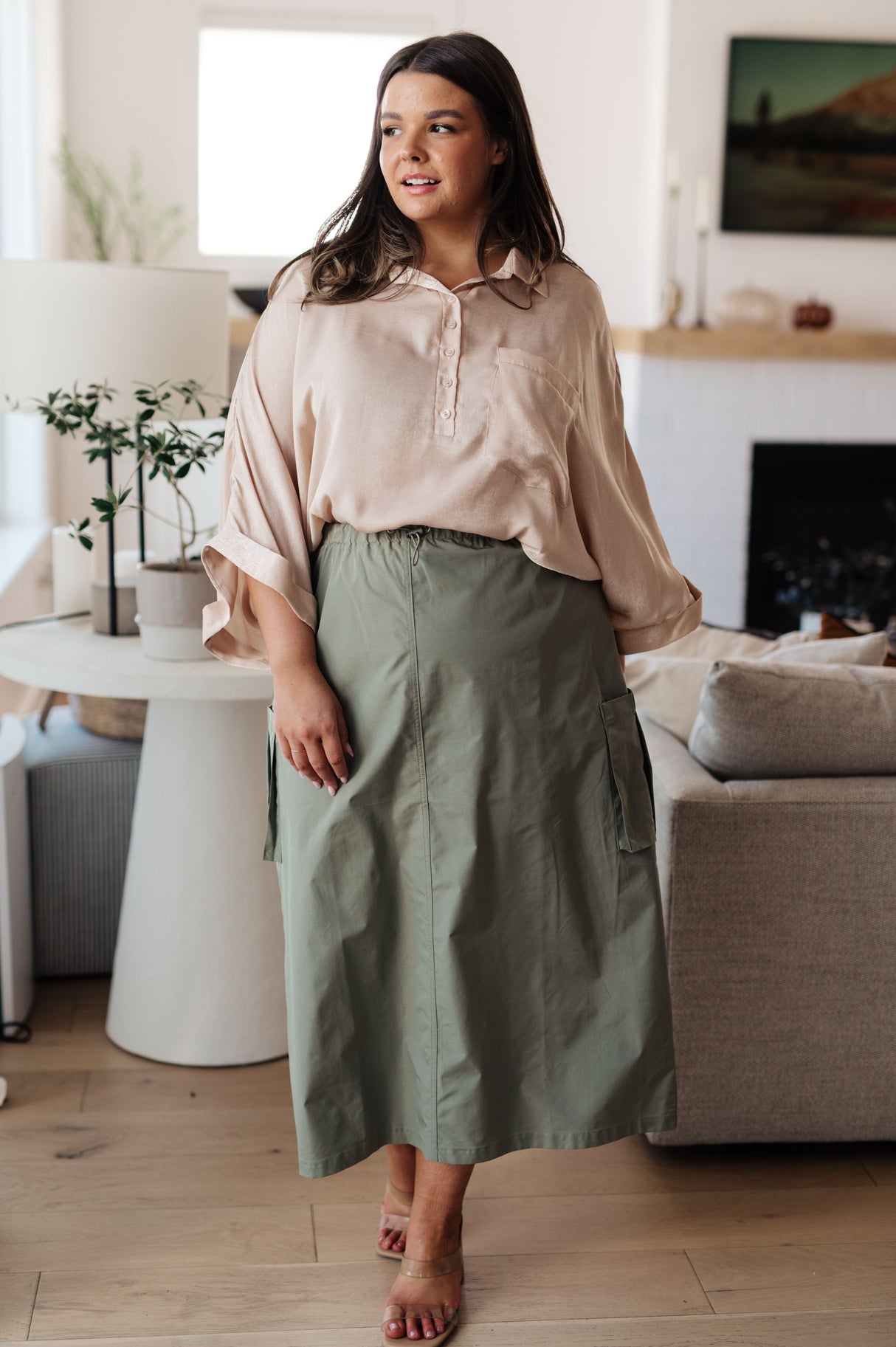 Top oversize de manga dolman "In Your Thoughts" en color champán