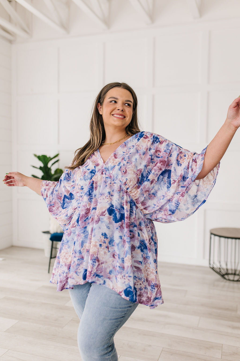 Top peplum drapeado floral Fabled en azul