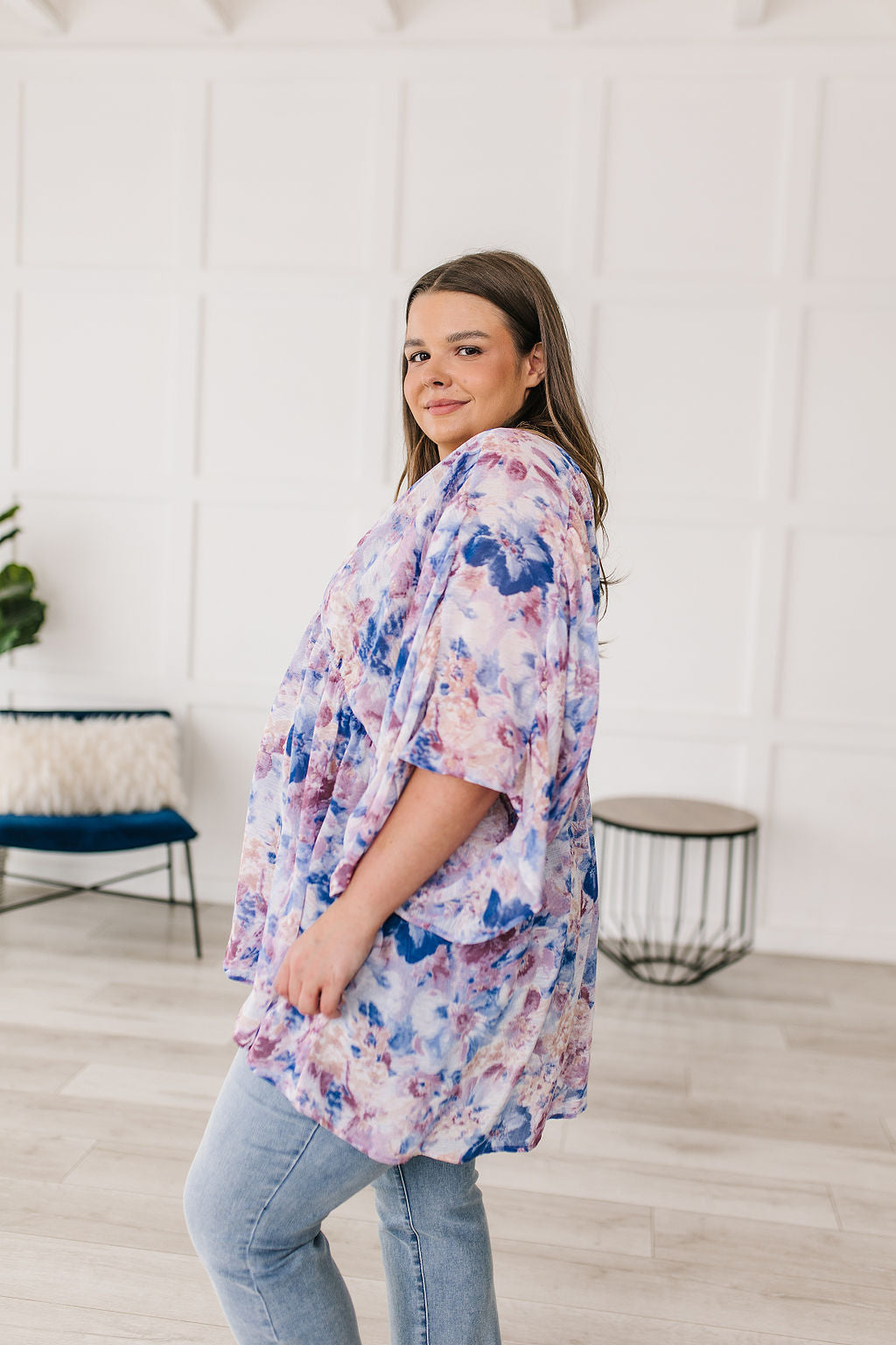 Top peplum drapeado floral Fabled en azul