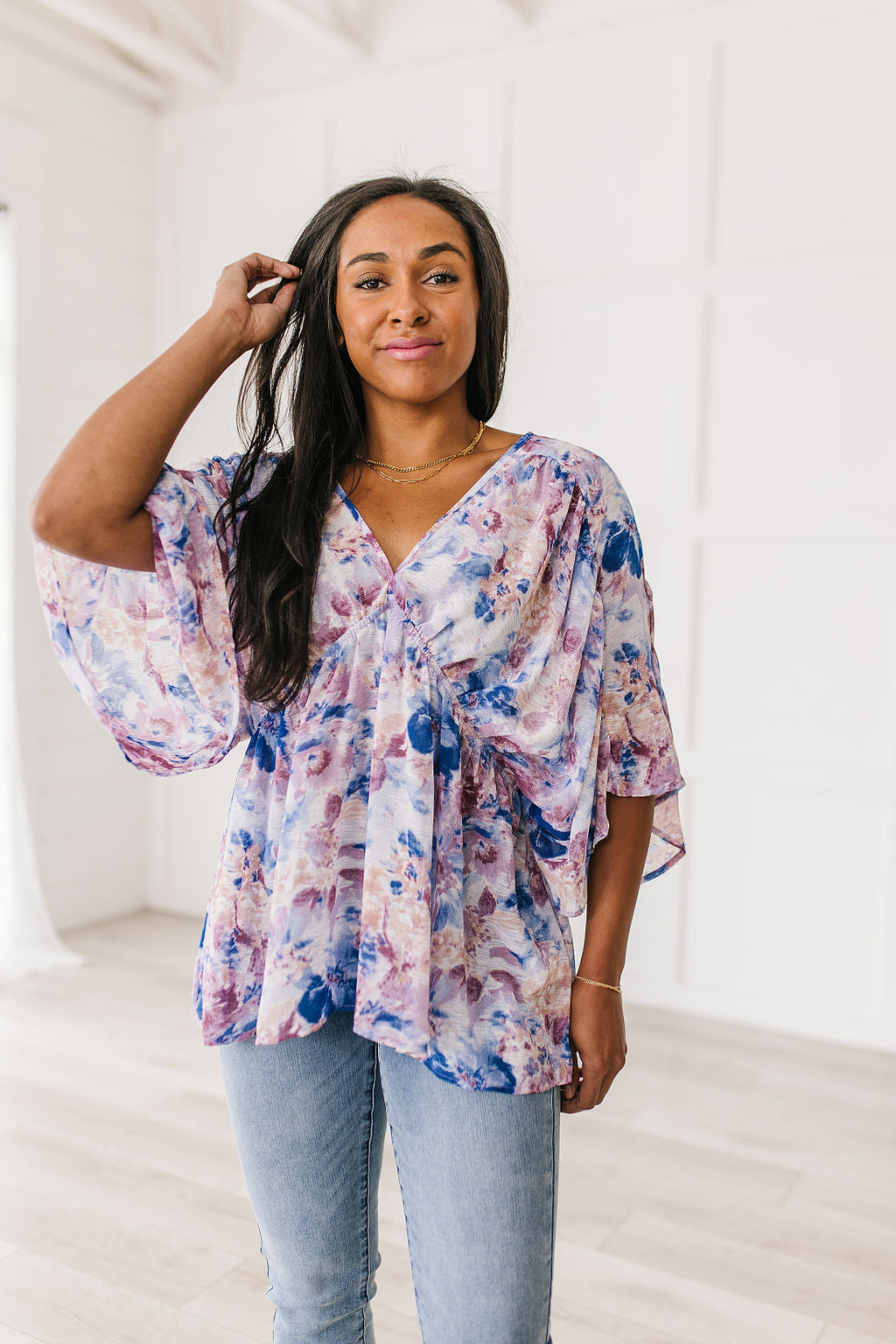 Top peplum drapeado floral Fabled en azul