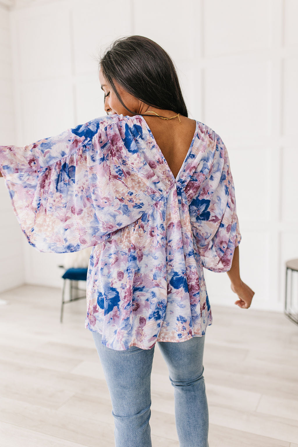 Top peplum drapeado floral Fabled en azul