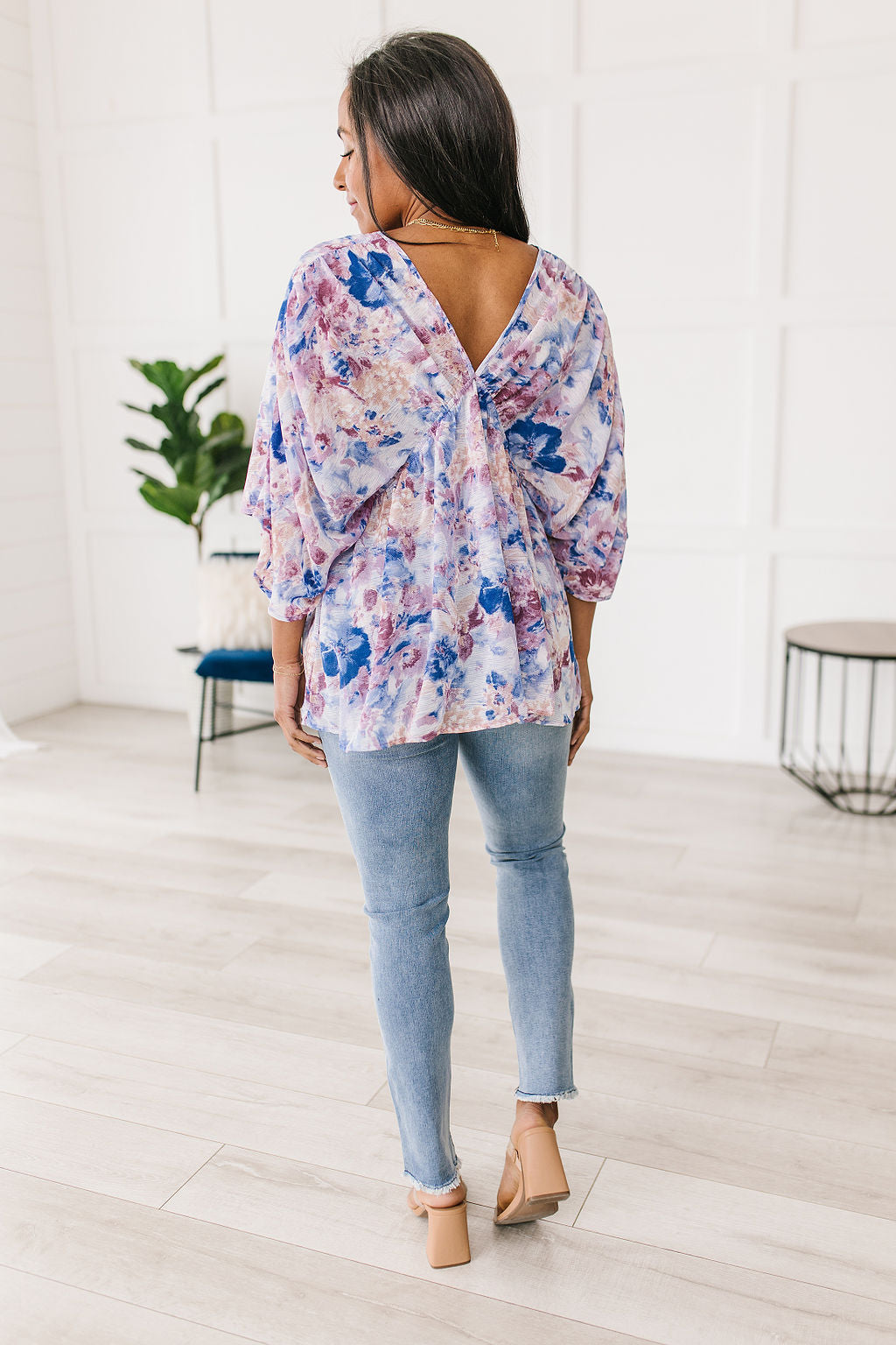 Top peplum drapeado floral Fabled en azul