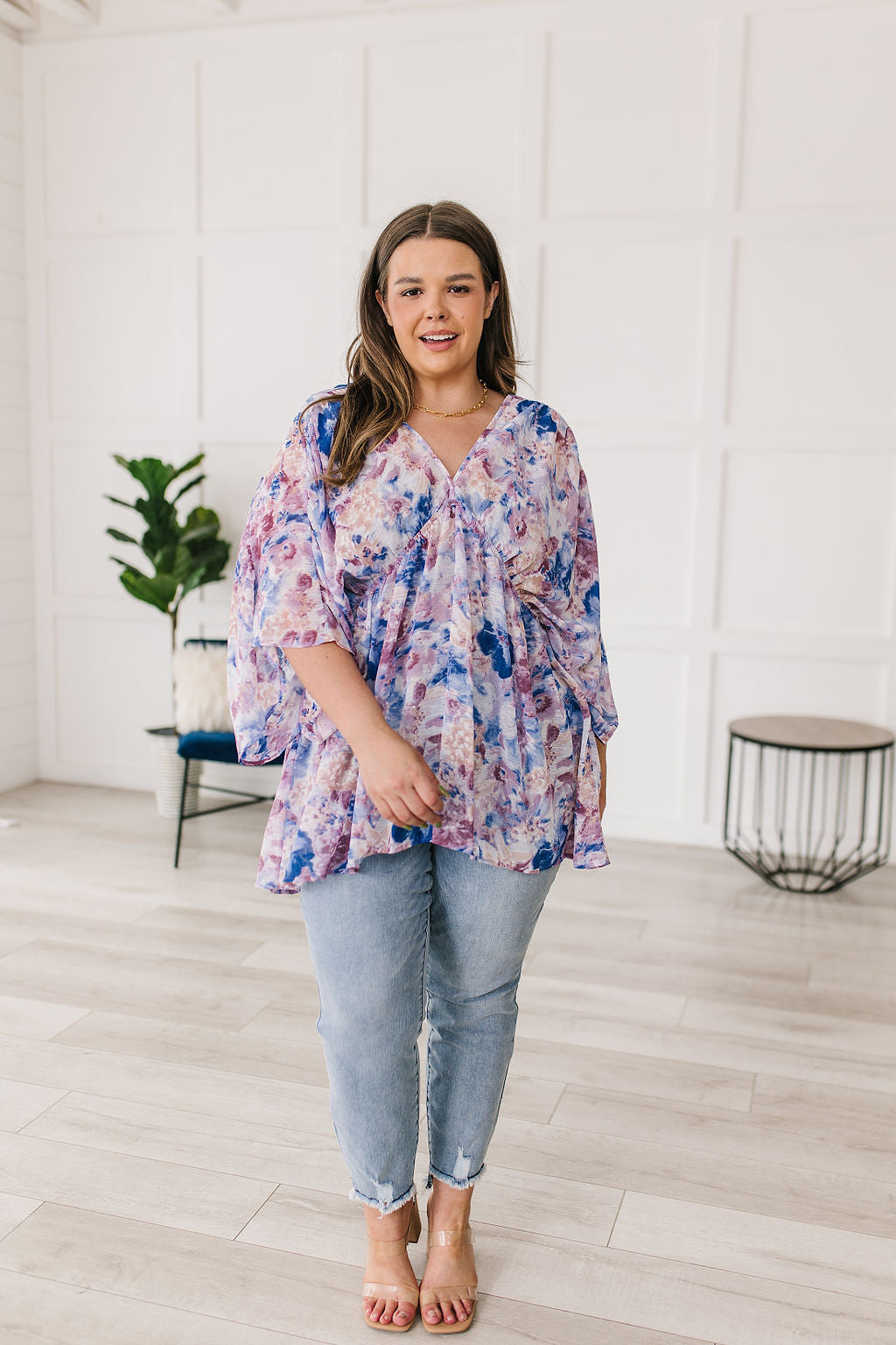 Top peplum drapeado floral Fabled en azul