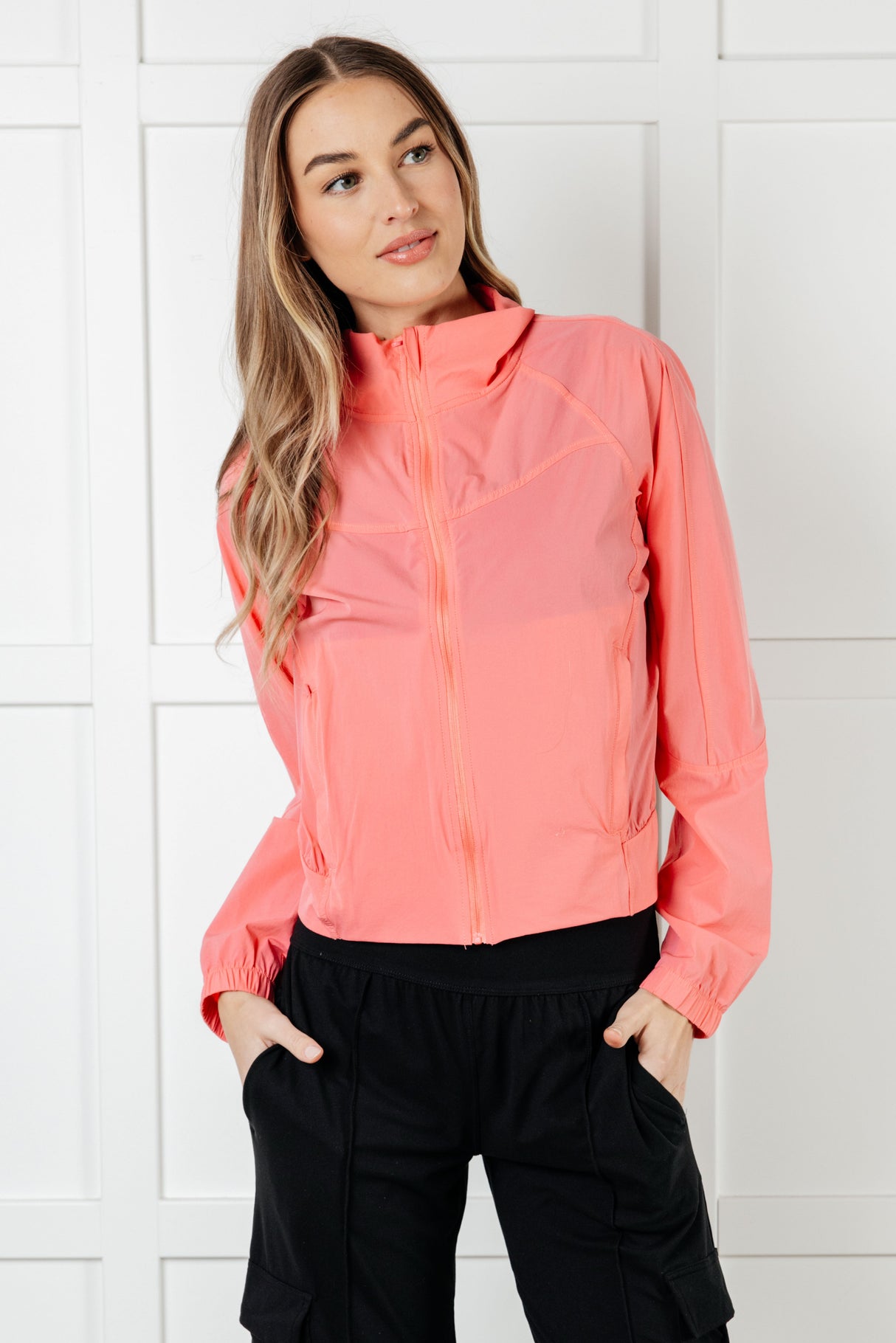 Fit Happens Nylon Tennis Jacket in Coral Rose - Liarian Unlimited Boutique