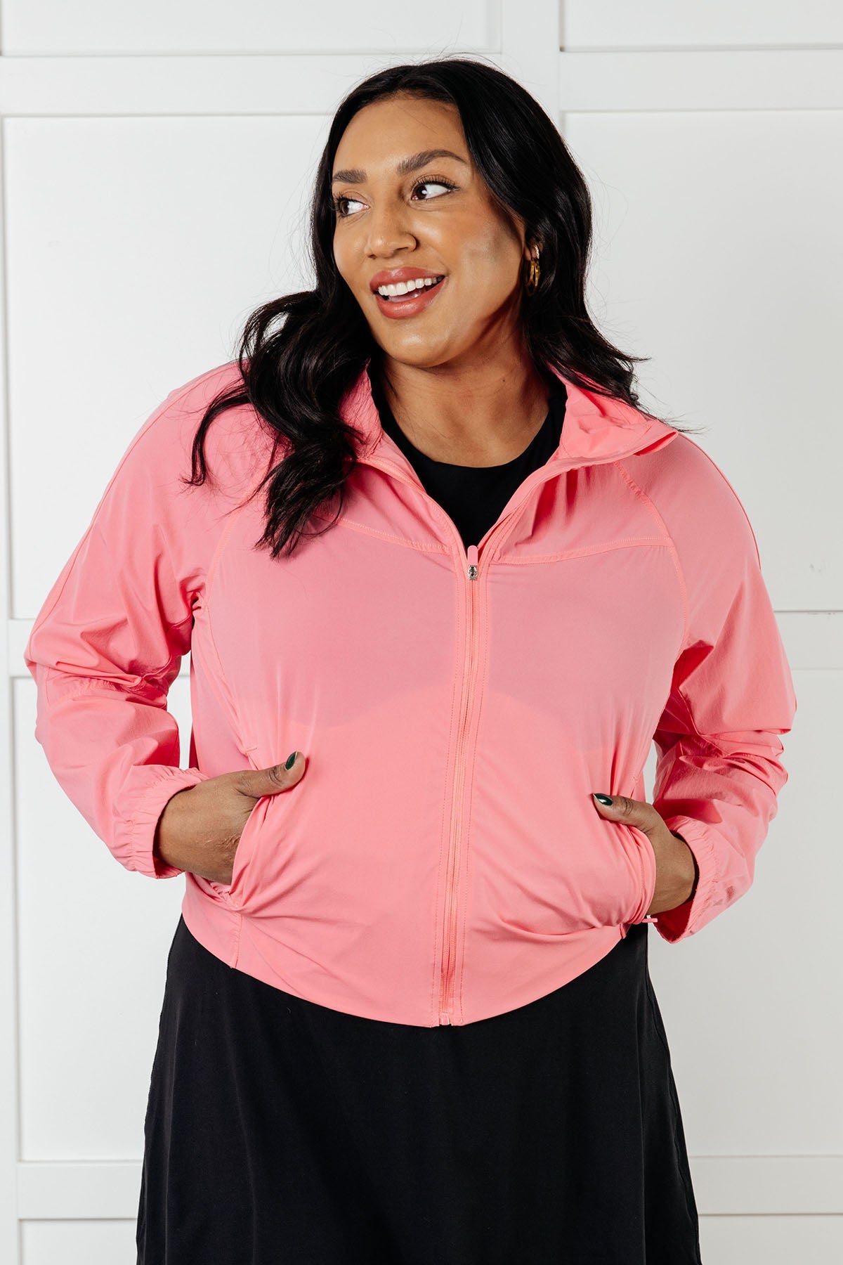 Fit Happens Nylon Tennis Jacket in Coral Rose - Liarian Unlimited Boutique