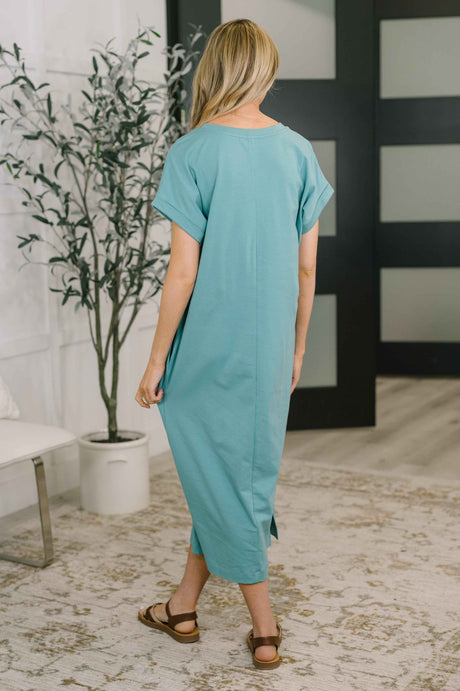 Fix You Right Up Short Sleeve Midi Dress in Dusty Teal