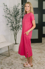 Fix You Right Up Short Sleeve Midi Dress in Hot Pink