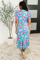 Vestido Fleurget Me Not con mangas abullonadas y capas en color aguamarina