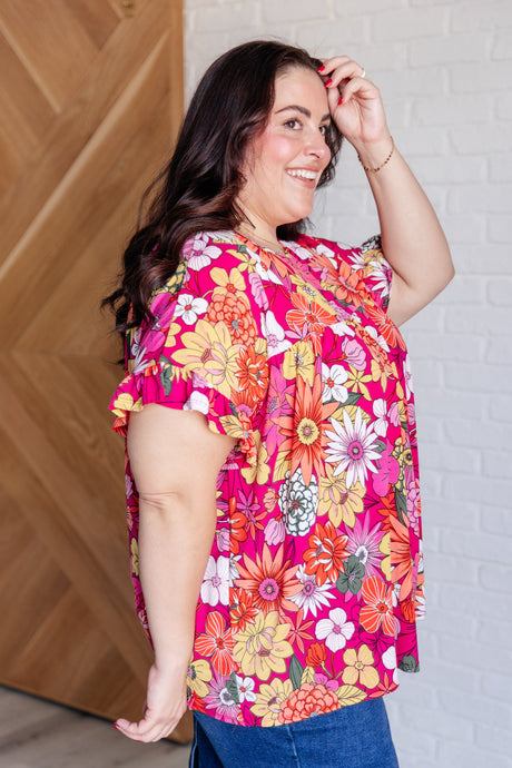 Top floral Flit About en rosa