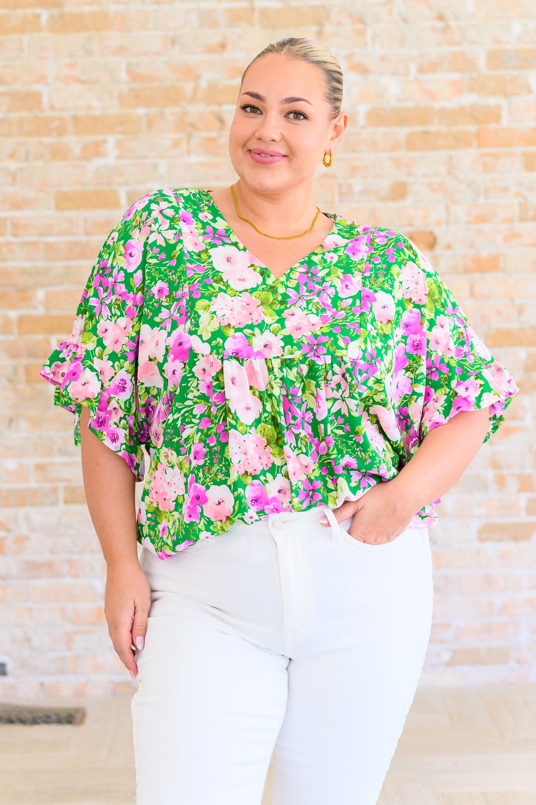 Top Florence con escote en V en verde Kelly