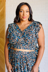 Conjunto de falda y cuello en V con estampado floral