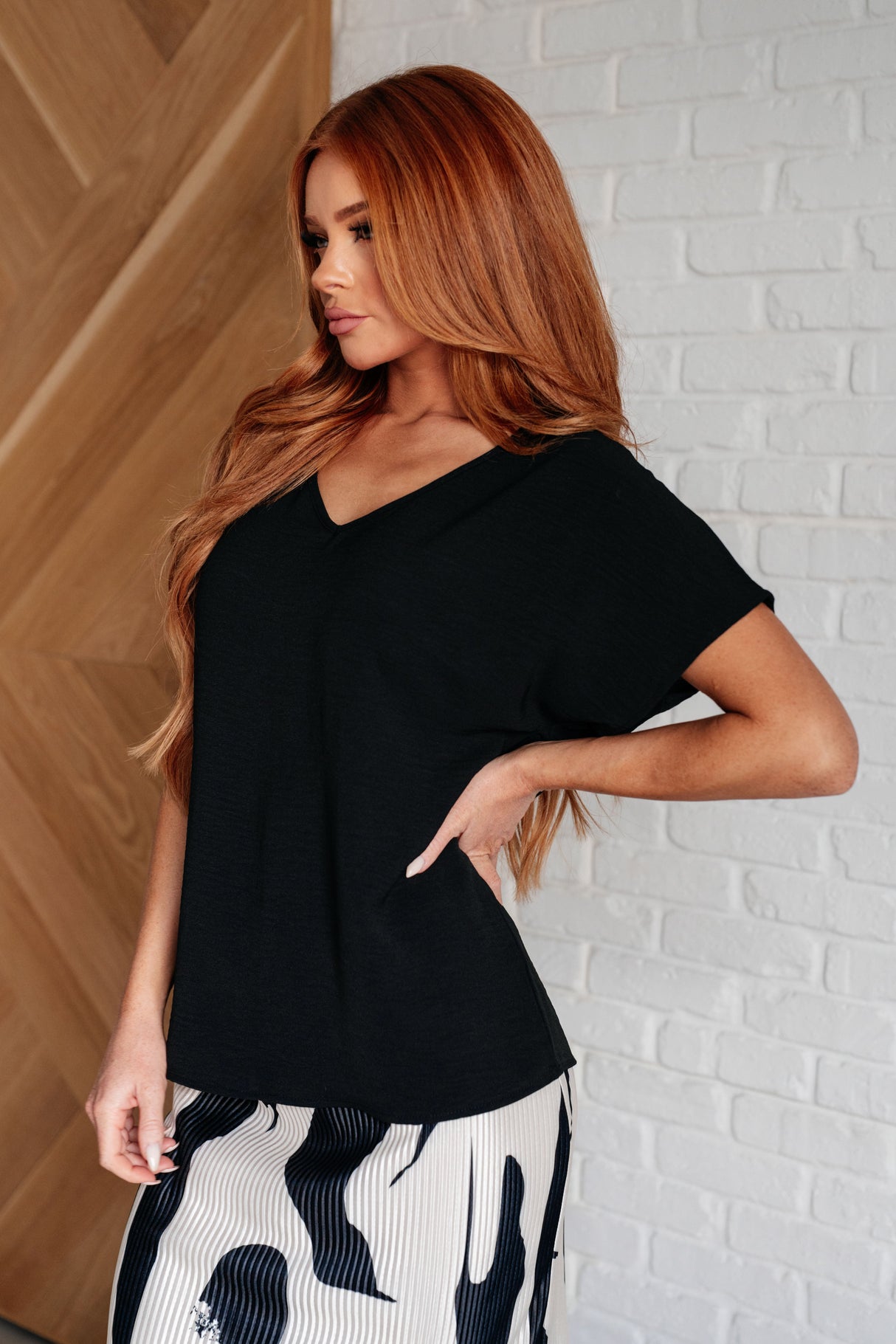 Frequently Asked Questions V-Neck Top in Black - Liarian Unlimited Boutique