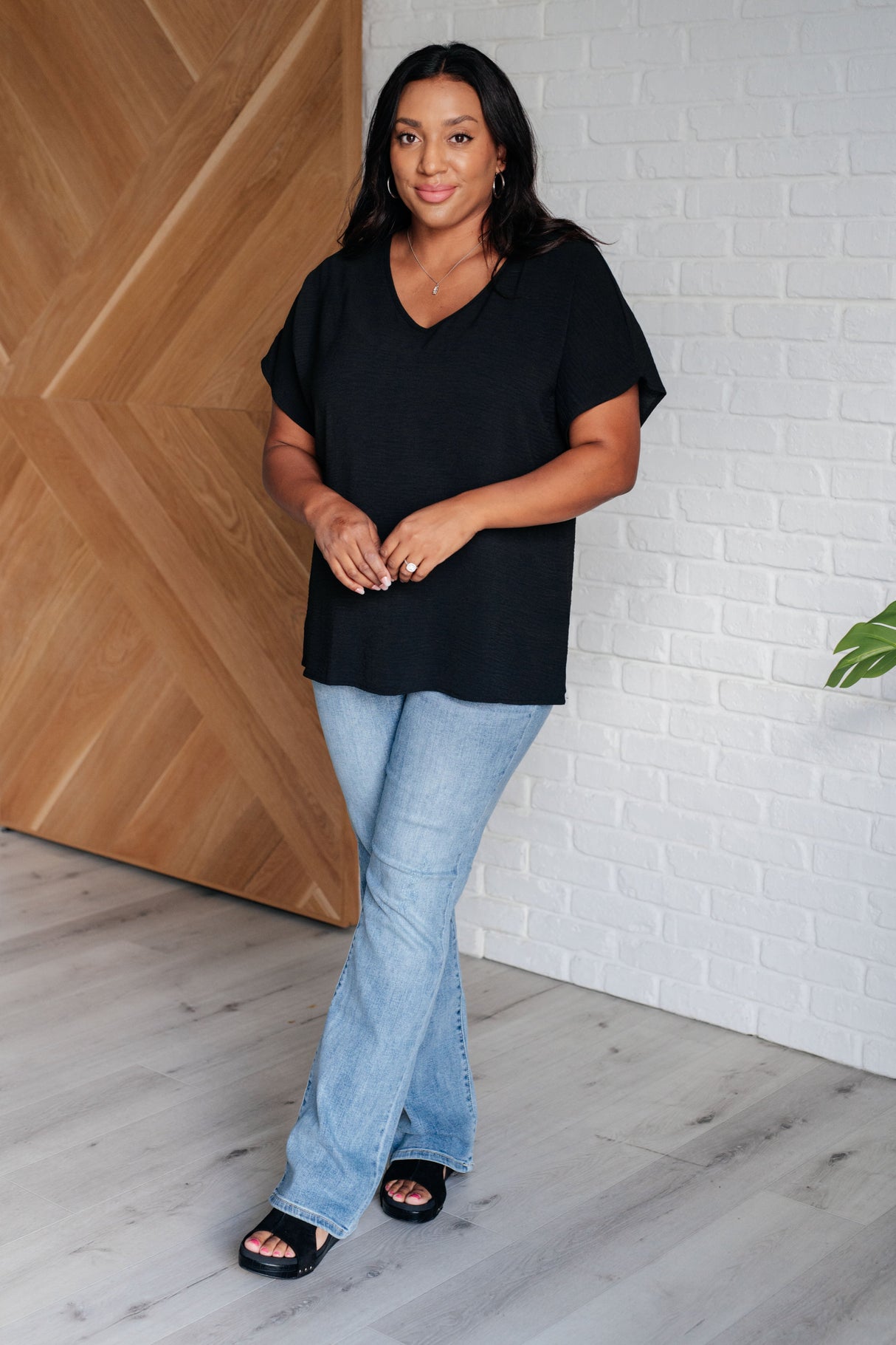 Frequently Asked Questions V-Neck Top in Black - Liarian Unlimited Boutique