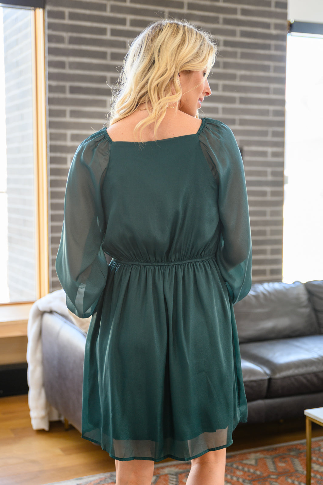 Vestido Front And Center de manga globo en verde