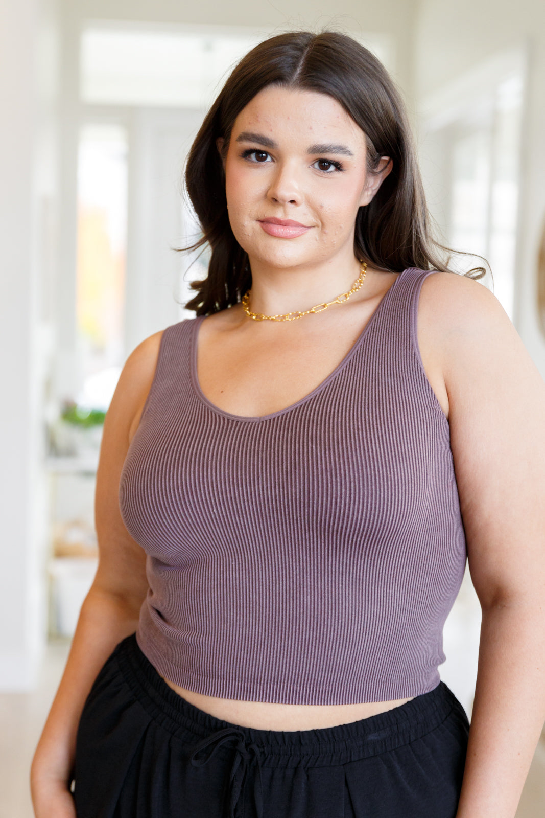 Fundamentals Ribbed Seamless Reversible Tank in Brown - Liarian Unlimited Boutique