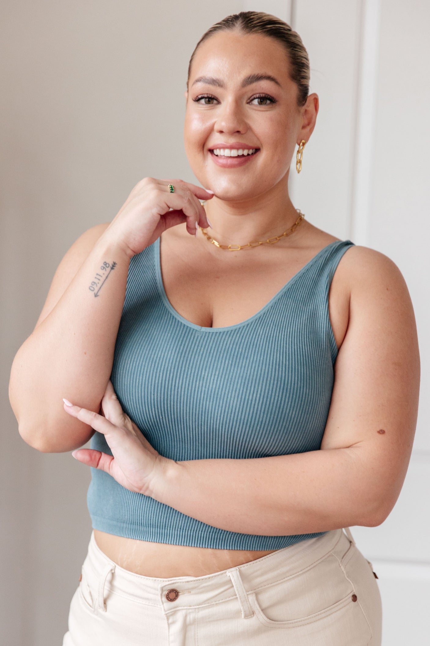 Fundamentals Ribbed Seamless Reversible Tank in Vintage Blue - Liarian Unlimited Boutique