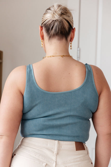 Fundamentals Ribbed Seamless Reversible Tank in Vintage Blue - Liarian Unlimited Boutique