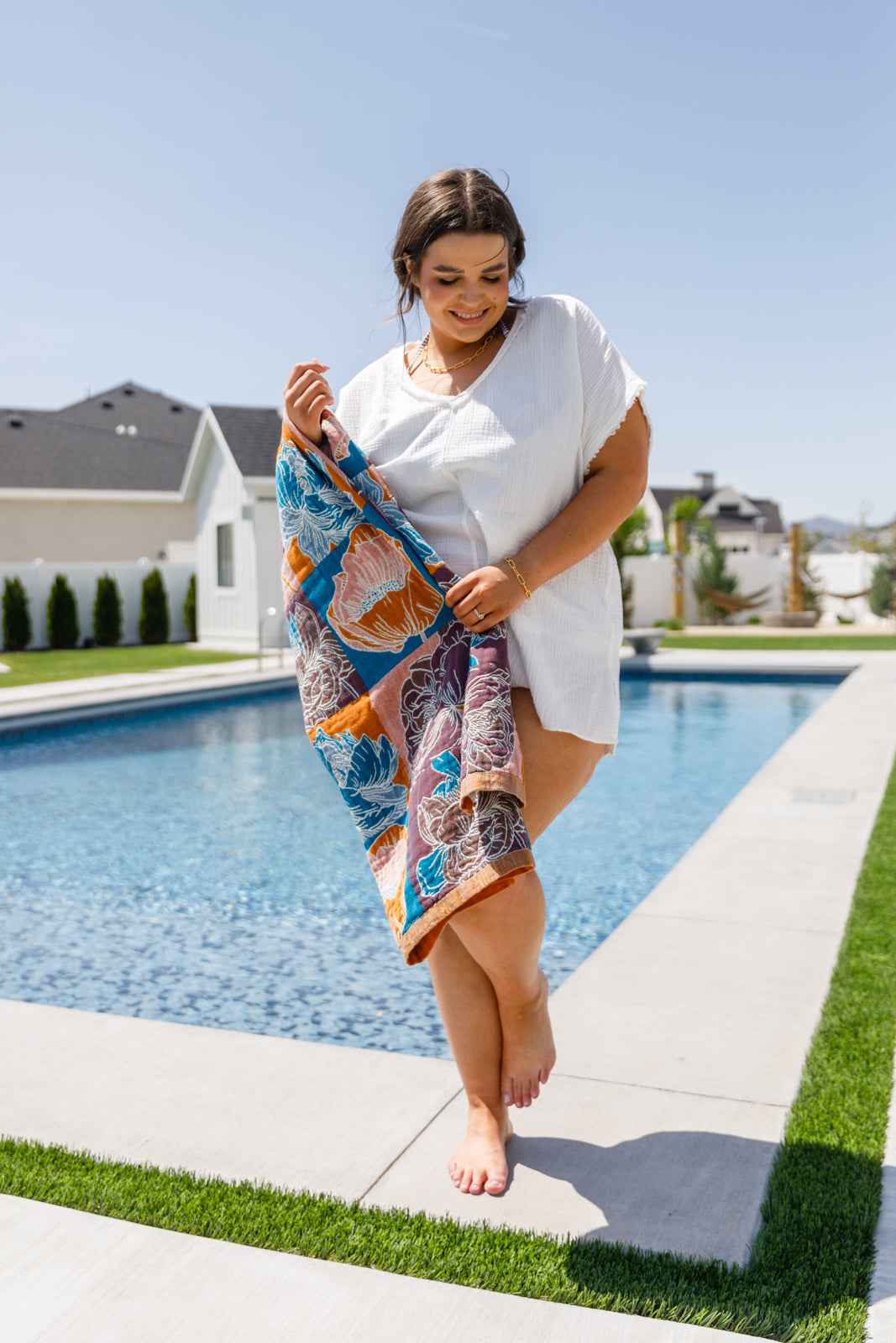 Luxury Beach Towel in Block Floral - Liarian Unlimited Boutique