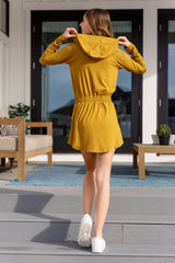 Getting Out Long Sleeve Hoodie Romper Gold Spice - Liarian Unlimited Boutique