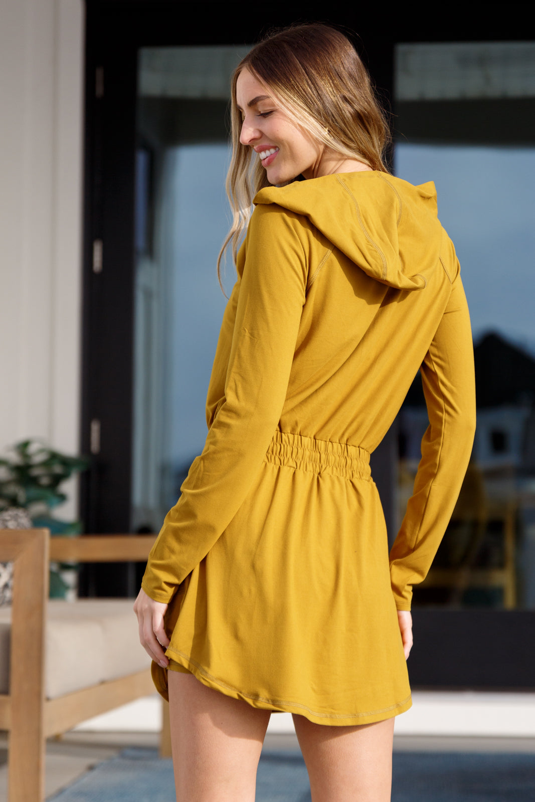 Getting Out Long Sleeve Hoodie Romper Gold Spice - Liarian Unlimited Boutique