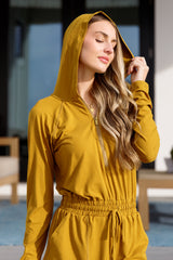 Getting Out Long Sleeve Hoodie Romper Gold Spice - Liarian Unlimited Boutique