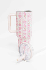 Girly Girl Bow and Floral Tumbler