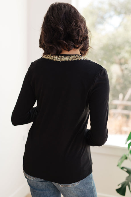 Glitter Lining Long Sleeve V-Neck Top - Liarian Unlimited Boutique