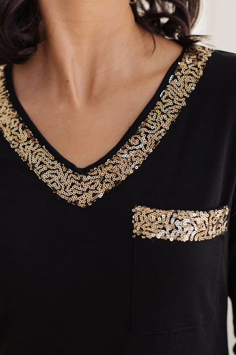 Glitter Lining Long Sleeve V-Neck Top - Liarian Unlimited Boutique
