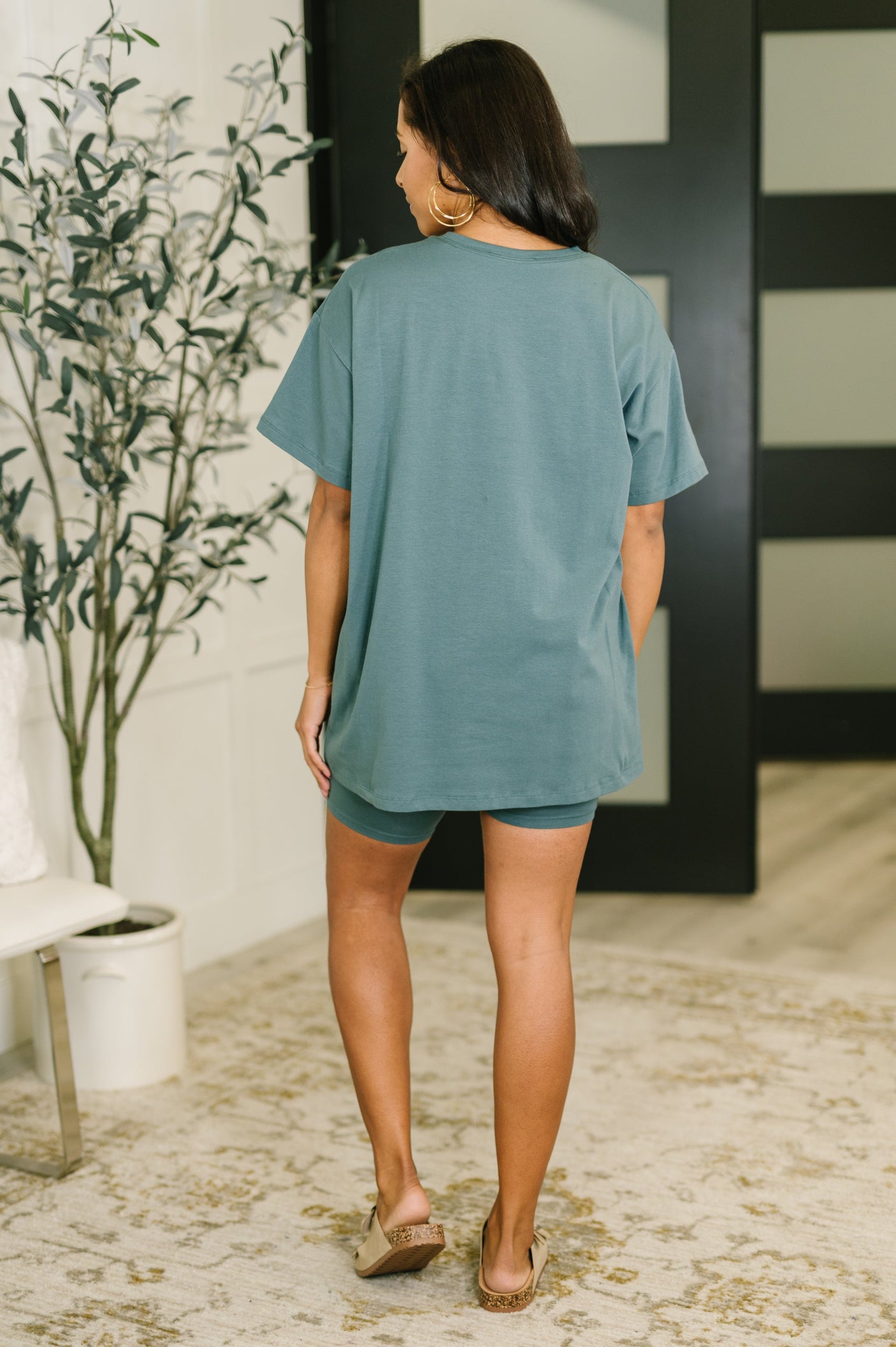 Going Far Top and Biker Short Set in Ash Jade